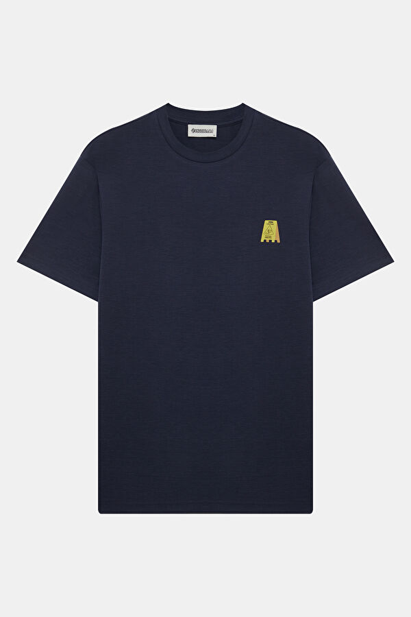 Navy Crew Neck Printed Men's T-Shirt