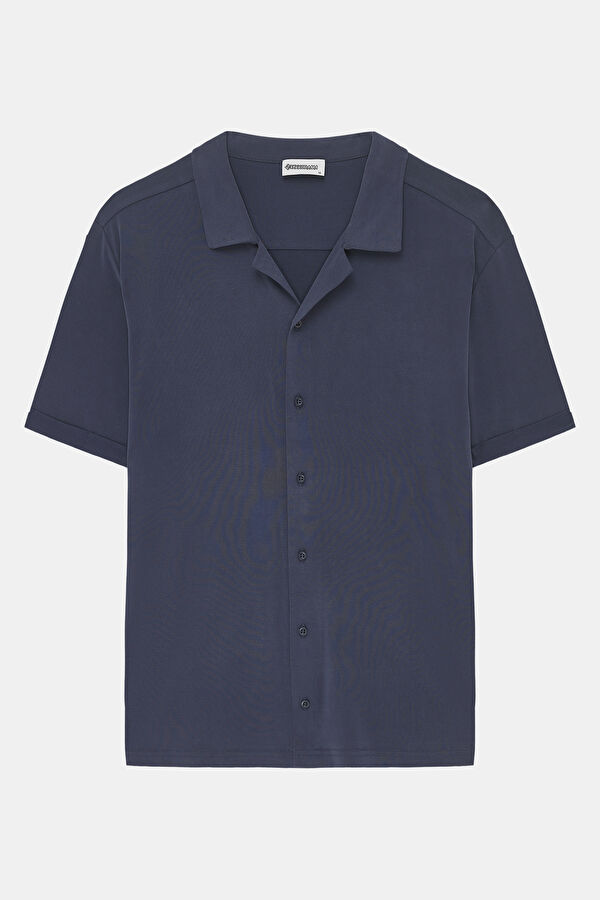 Navy Resort Collar Men's Shirt