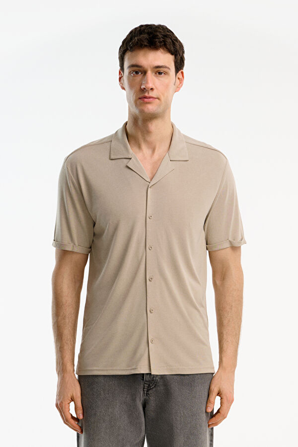 Stone Embellished Resort Collar Men's Shirt