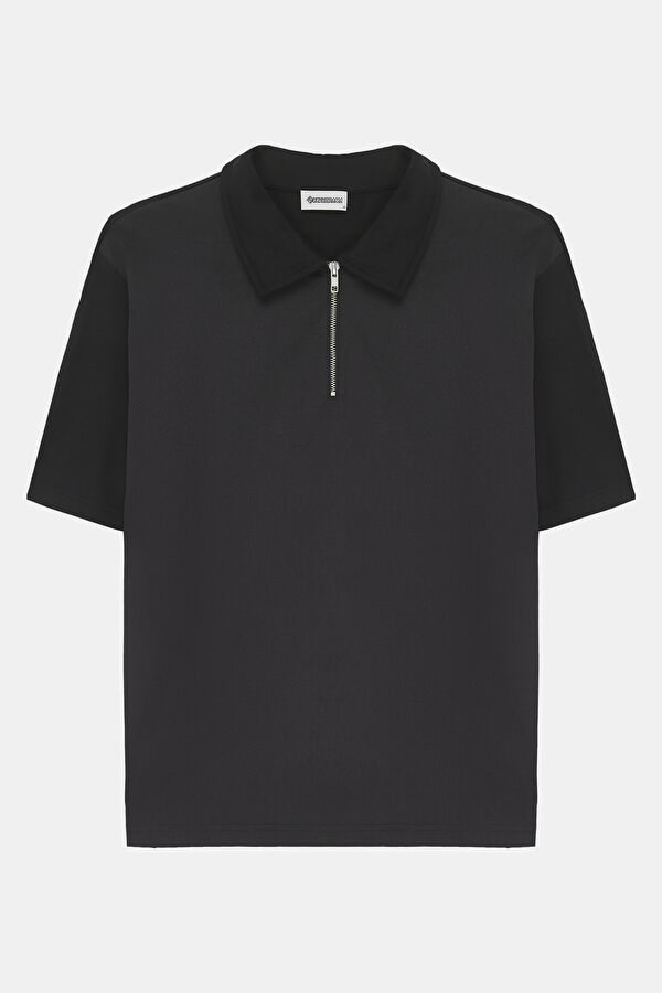 Black Polo Collar Men's T-Shirt with Trim Details