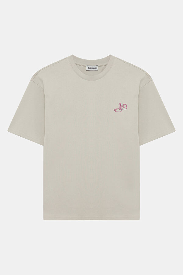 Light Grey Crew Neck Embroidered Men's T-Shirt 4