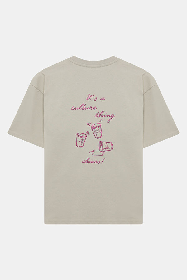 Light Grey Crew Neck Embroidered Men's T-Shirt 5