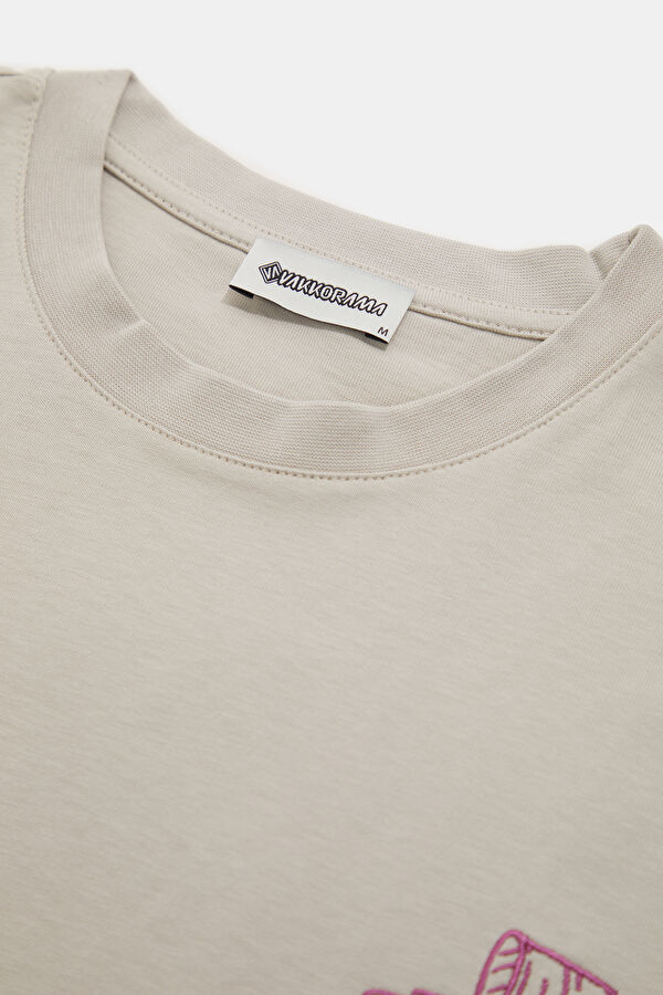 Light Grey Crew Neck Embroidered Men's T-Shirt 6