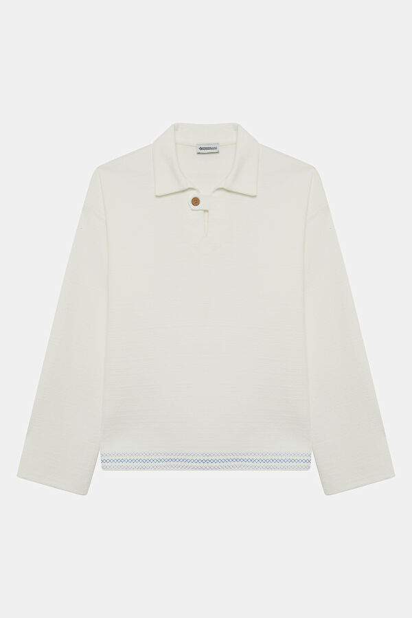 Relax Fit Ecru Textured Polo Collar Men's Shirt
