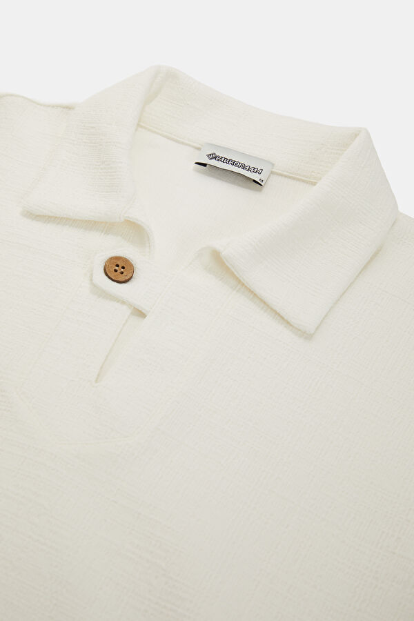 Relax Fit Ecru Textured Polo Collar Men's Shirt 3
