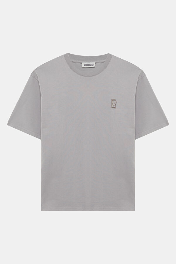 Gray Crew Neck Embroidered Men's T-Shirt 4