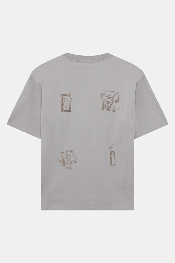 Gray Crew Neck Embroidered Men's T-Shirt 5