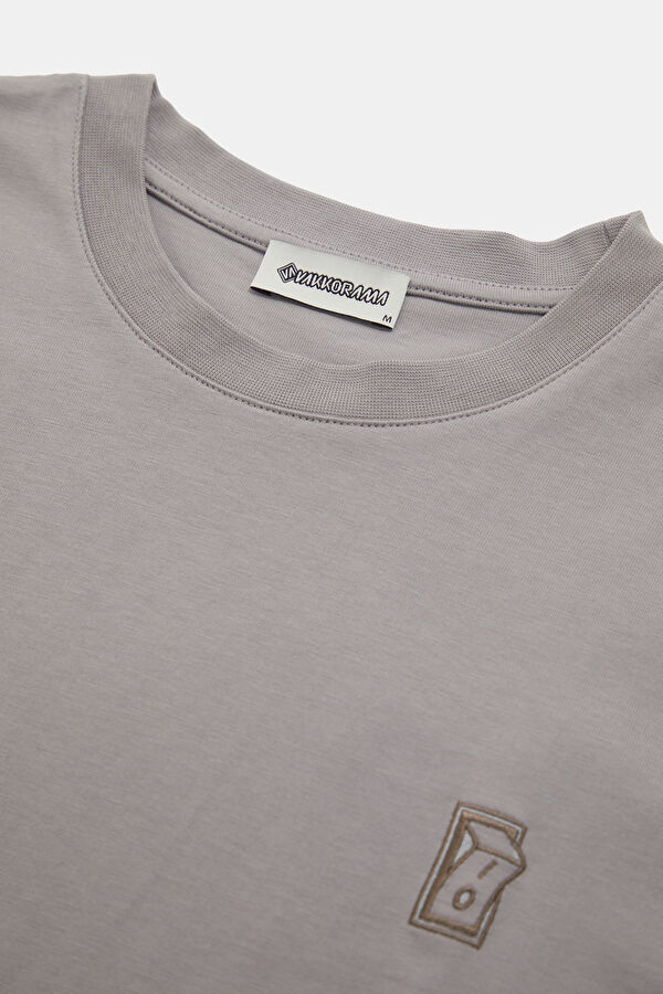 Gray Crew Neck Embroidered Men's T-Shirt 6