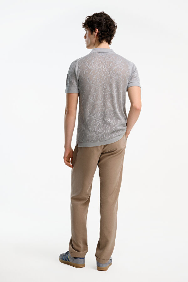 Gray Resort Collar Patterned Men's T-Shirt 2