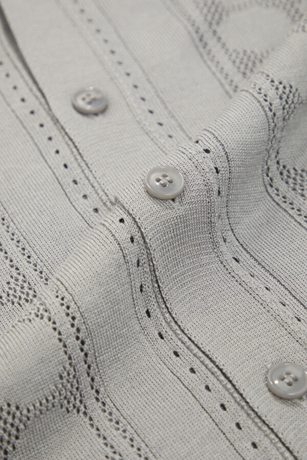 Gray Resort Collar Patterned Men's T-Shirt 7