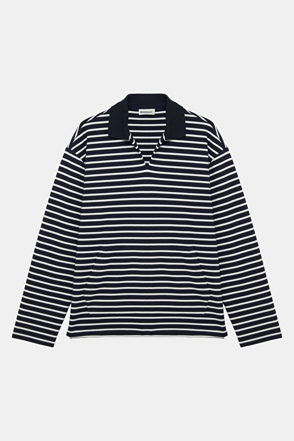 Lacivert Polo Yaka Erkek Sweatshirt
