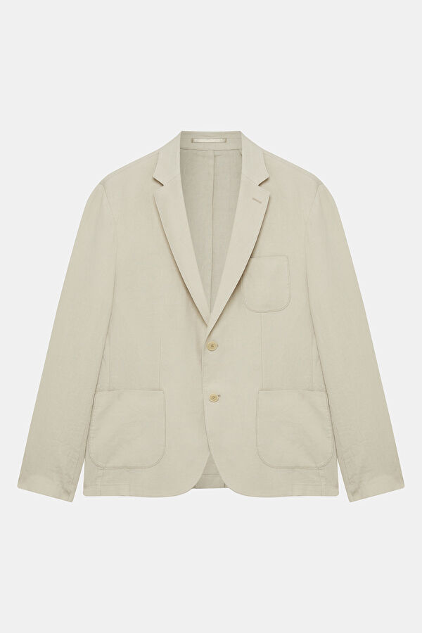 Natural Buttoned Linen Men's Jacket
