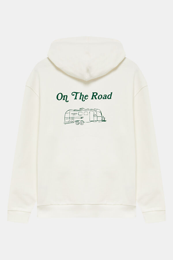 Ekru Kapuşonlu Kadın Sweatshirt 2