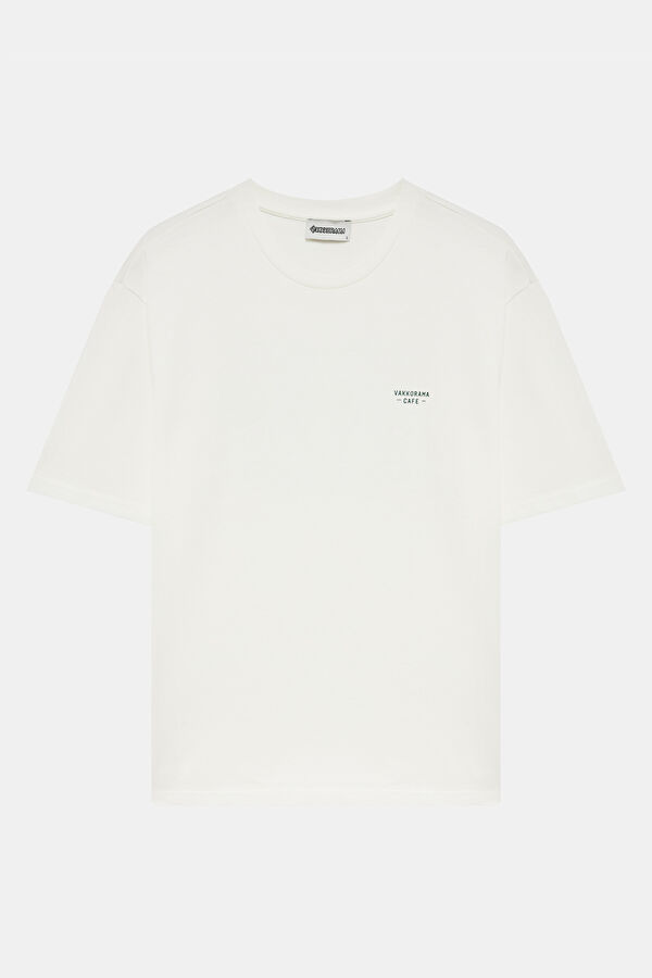 Ecru Crew Neck Printed T-Shirt