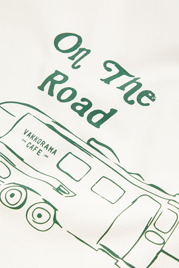 Ecru Crew Neck Printed T-Shirt 5