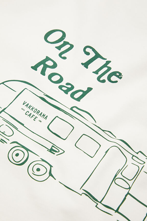 Ecru Crew Neck Printed T-Shirt 6