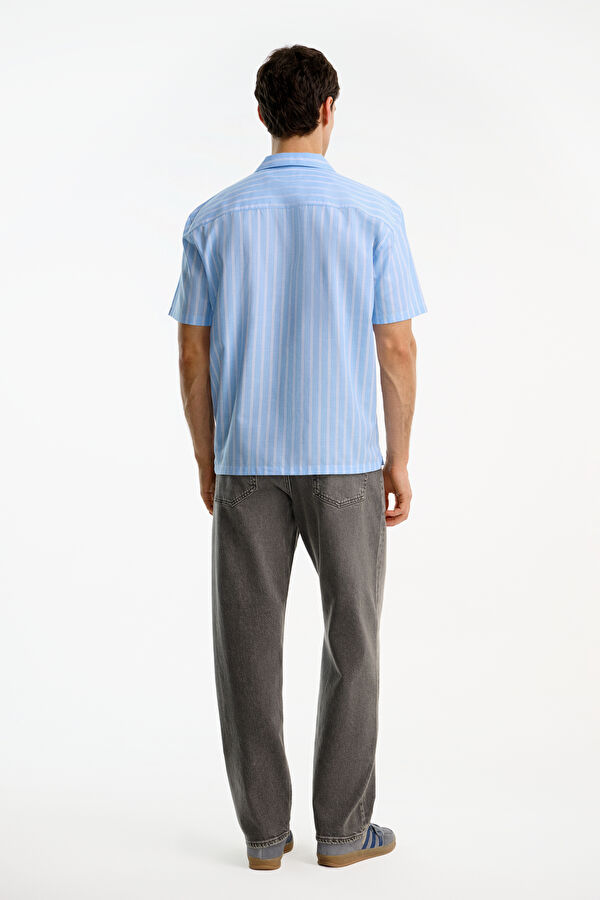 Blue Striped Resort Collar Men's Shirt 2