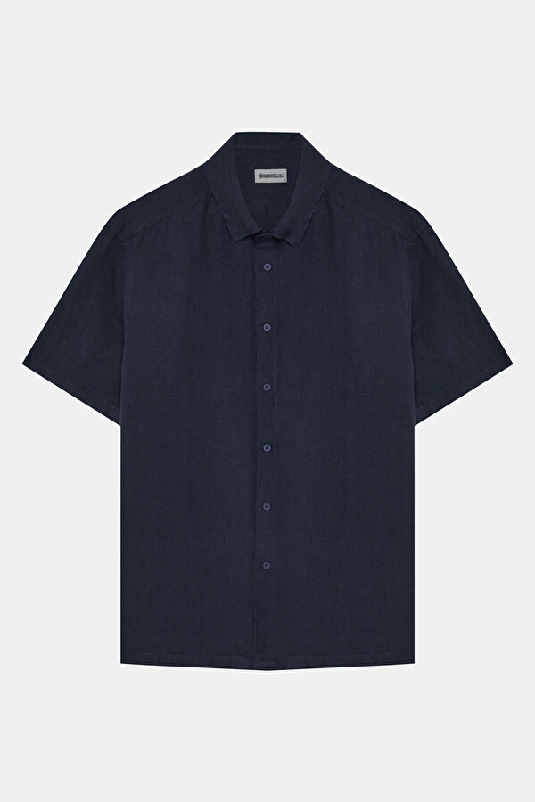 Navy Embroidered Regular Men's Shirt