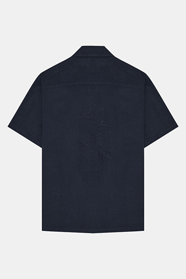 Navy Embroidered Regular Men's Shirt 2