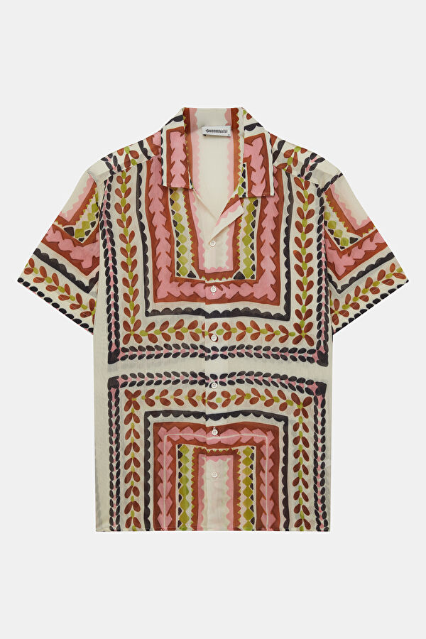Multicolored Patterned Resort Collar Men's Shirt