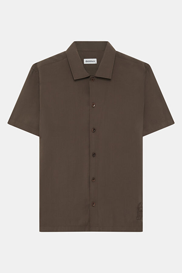 Brown Embroidered Regular Men's Shirt 4