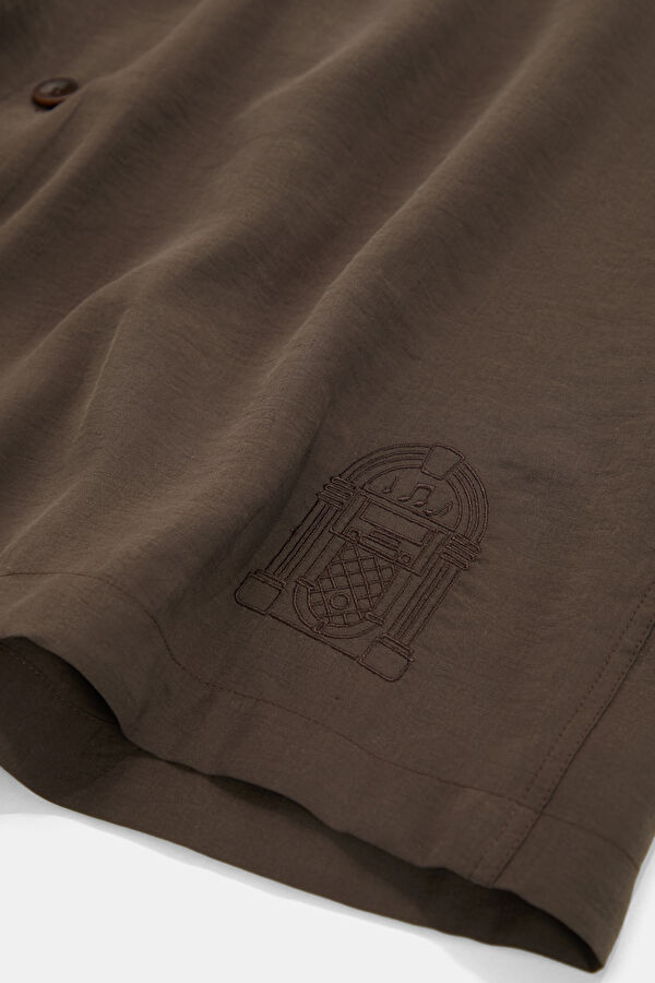 Brown Embroidered Regular Men's Shirt 6