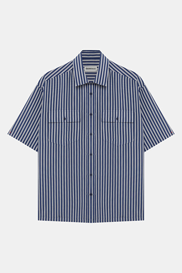 Navy Striped Regular Pattern Men's Shirt