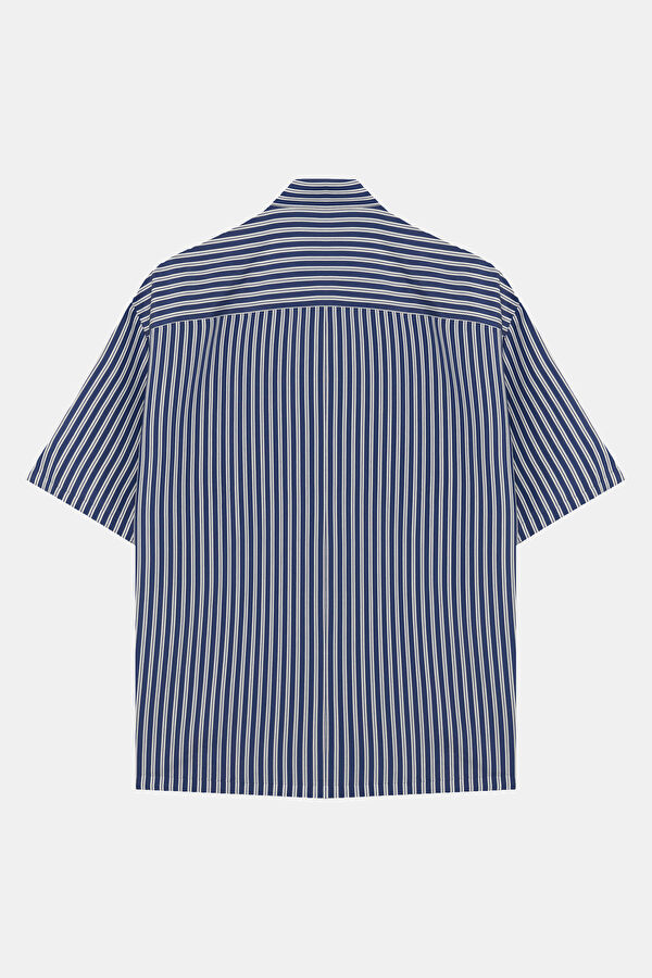 Navy Striped Regular Pattern Men's Shirt 2