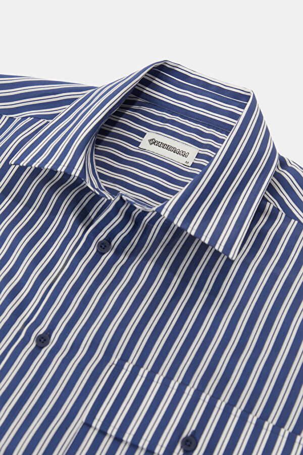 Navy Striped Regular Pattern Men's Shirt 3
