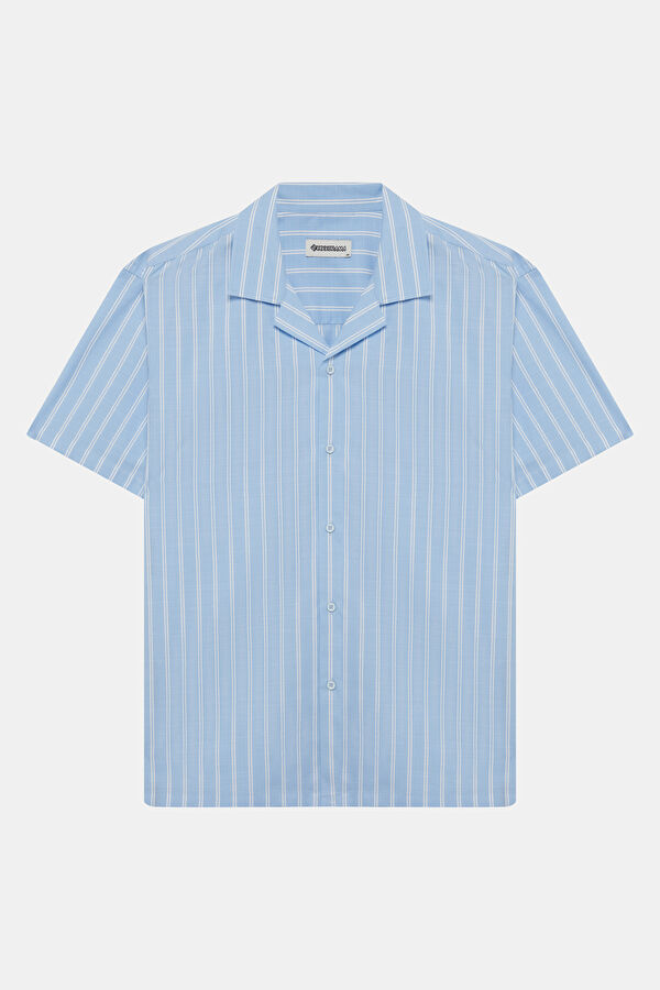 Blue Striped Resort Collar Men's Shirt 4