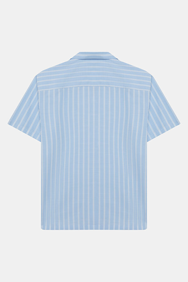 Blue Striped Resort Collar Men's Shirt 5