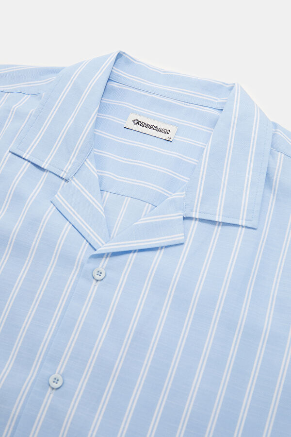 Blue Striped Resort Collar Men's Shirt 6
