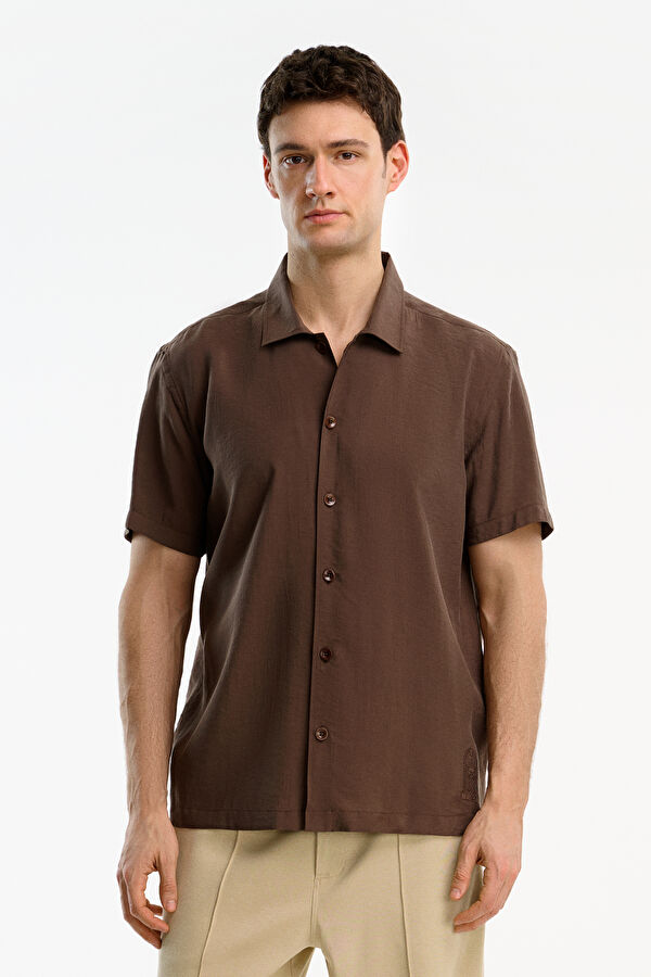 Brown Embroidered Regular Men's Shirt