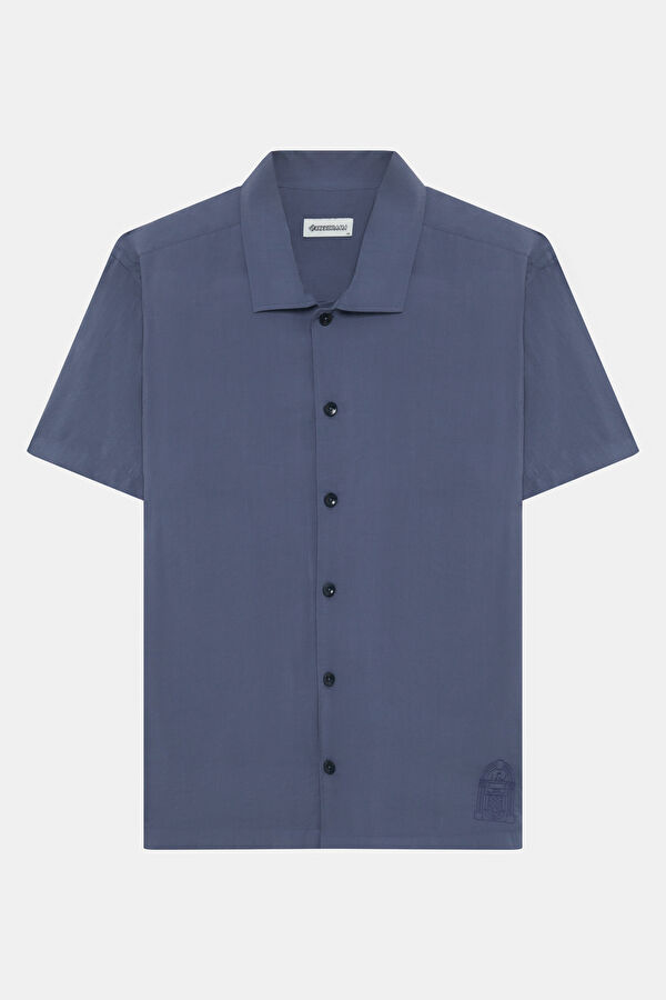Navy Embroidered Regular Men's Shirt 4