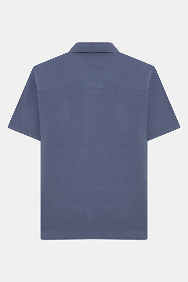 Navy Embroidered Regular Men's Shirt 5