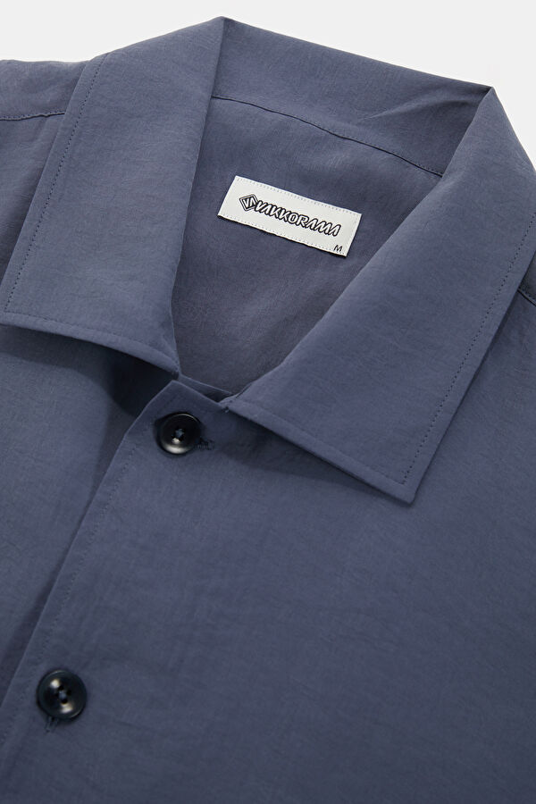 Navy Embroidered Regular Men's Shirt 6