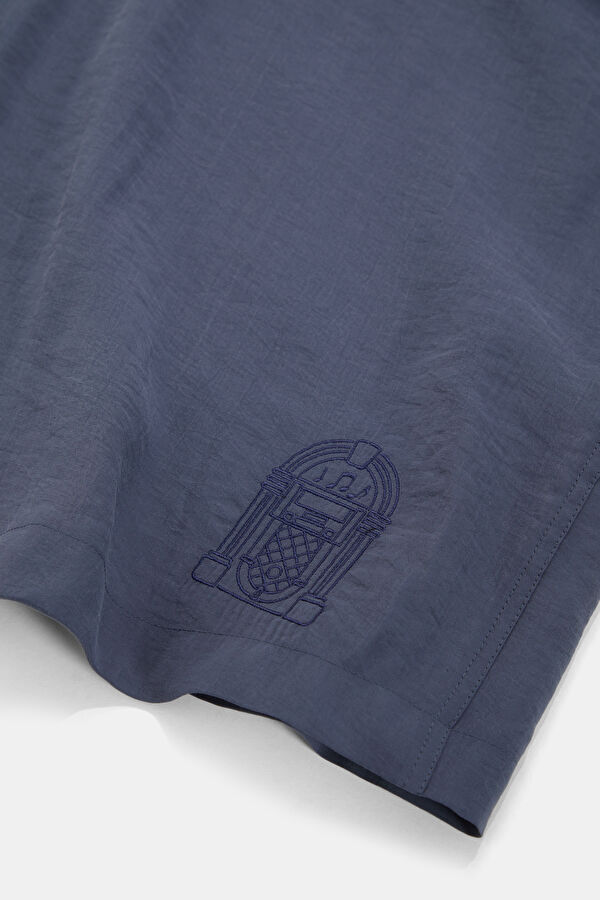 Navy Embroidered Regular Men's Shirt 7