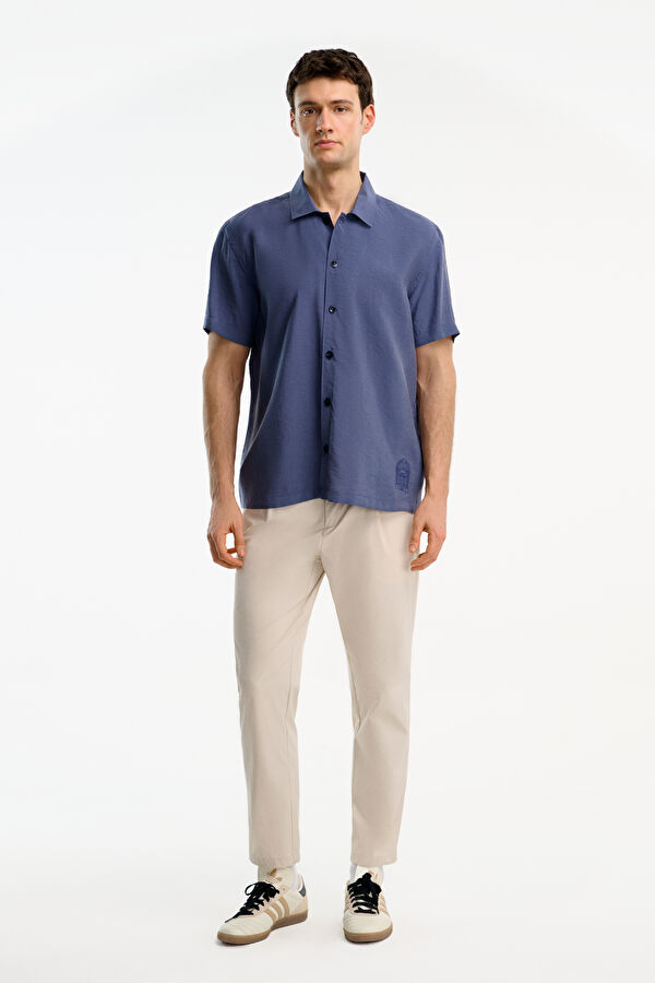 Navy Embroidered Regular Men's Shirt 3