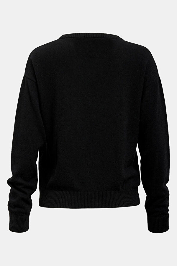 Siyah Animal Figürlü Yün/Kaşmir Kadın Kazak 4