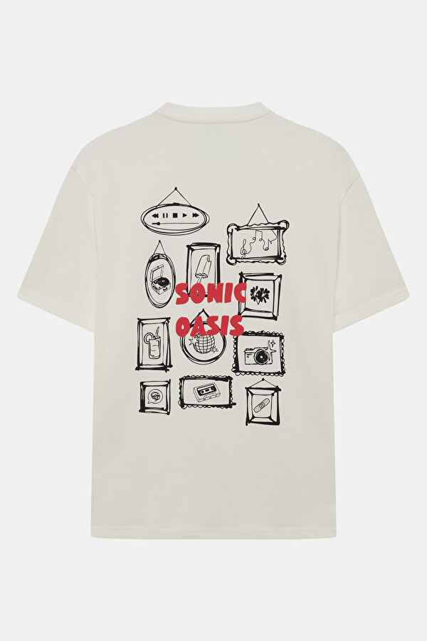 Ekru Bisiklet Yaka Baskılı Erkek T-Shirt 5