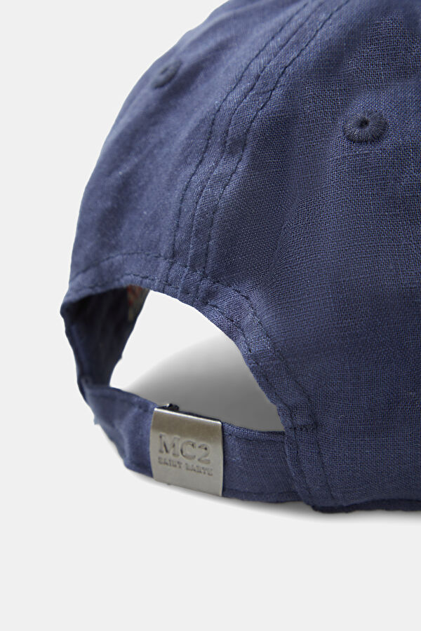 Navy Embroidered Linen Hat 3