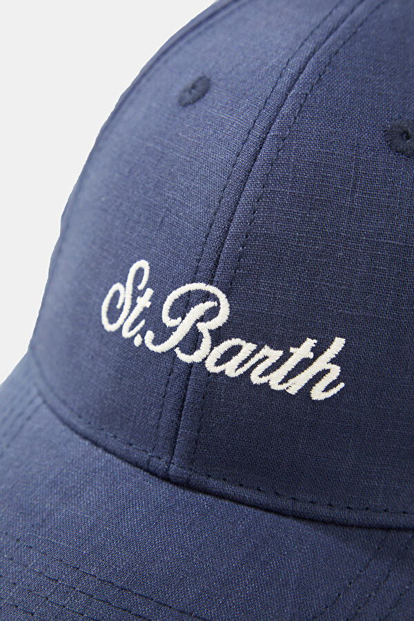 Navy Embroidered Linen Hat 4