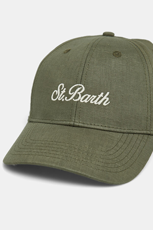 Green Embroidered Linen Hat 3