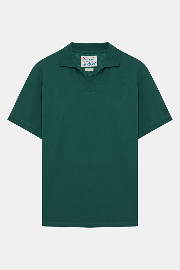 Men's T-Shirt with Relaxed Fit and Dark Green Polo Collar