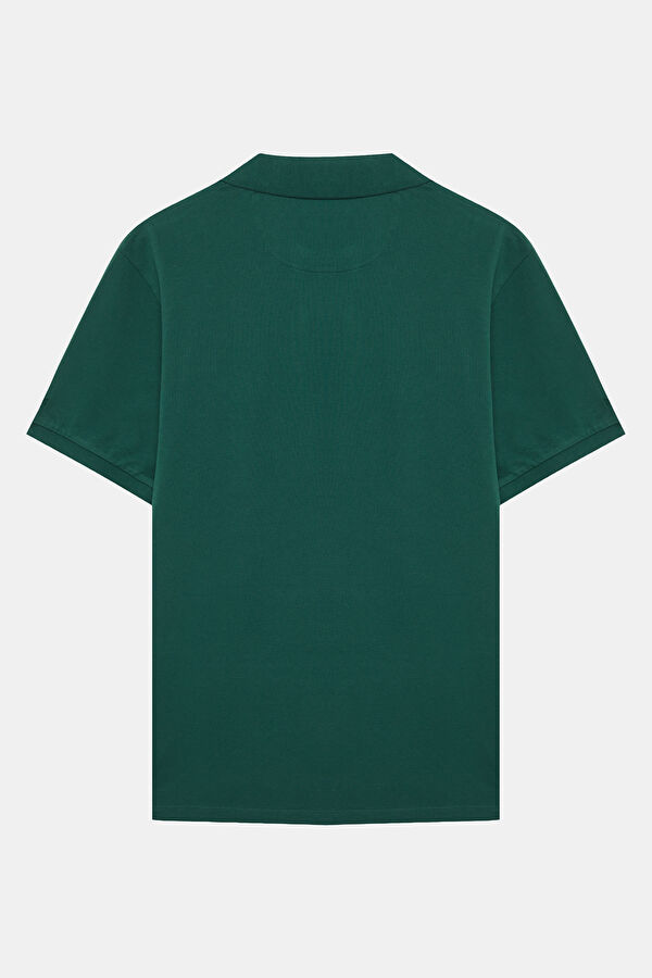 Men's T-Shirt with Relaxed Fit and Dark Green Polo Collar 2