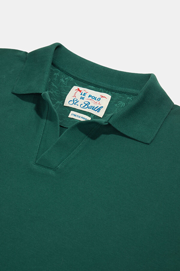 Men's T-Shirt with Relaxed Fit and Dark Green Polo Collar 3
