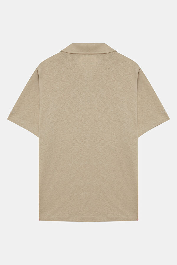 Relax Fit Beige Polo Collar Men's T-Shirt 2