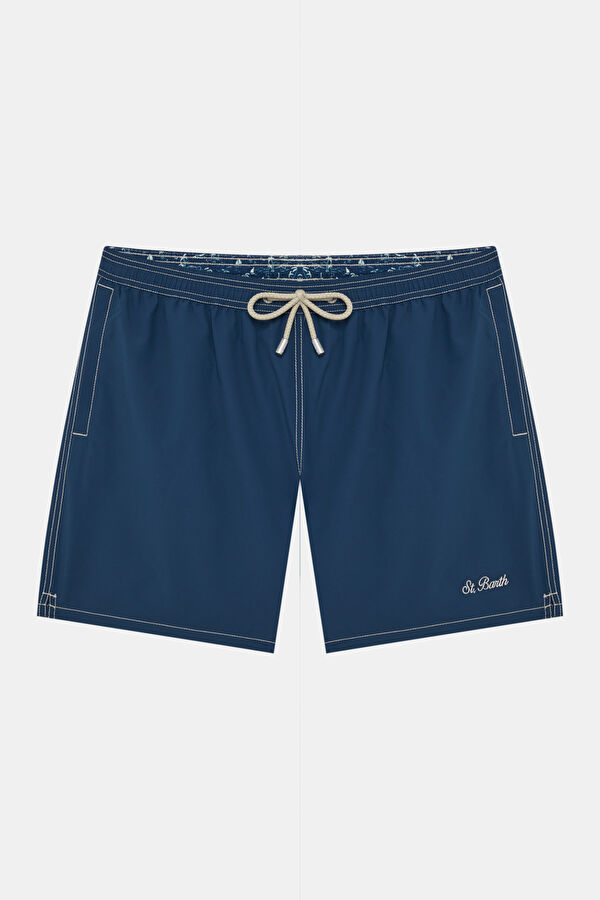 Navy Patterned Elasticated Men's Swimsuit