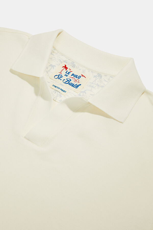 Relax Fit Ecru Polo Collar Men's T-Shirt 3