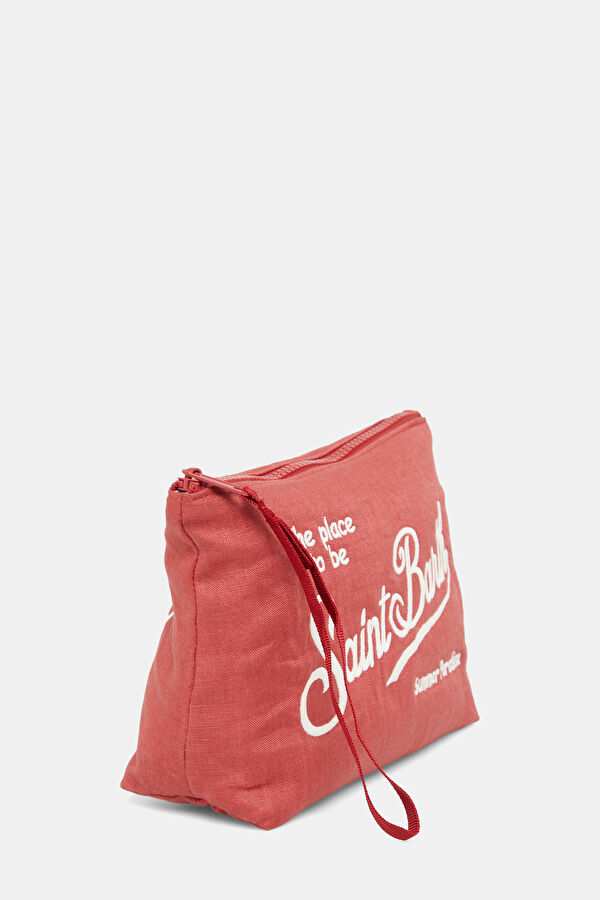 Aline Soft Brick Embroidered Linen Bag 2